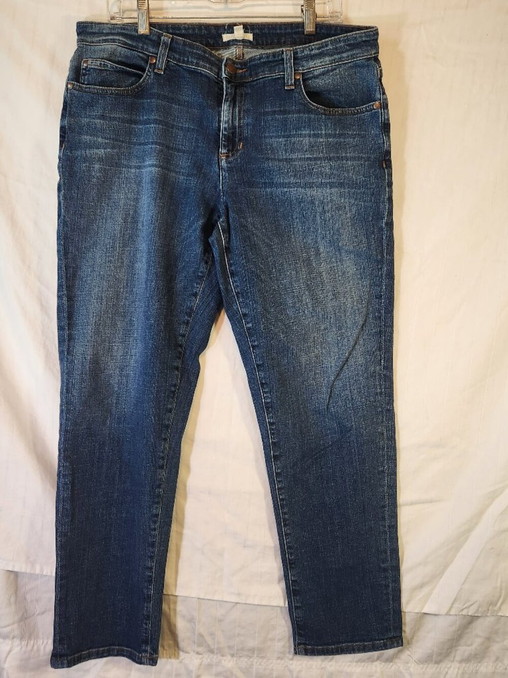 Eileen Fisher Organic Cotton Stretch Cropped Straight Leg Denim Jeans Blue Sz 12